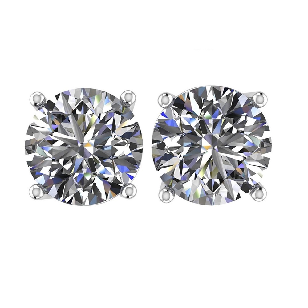 14K 2 CARAT DIAMOND SILVER STUD EARRINGS - Picture 3 of 6